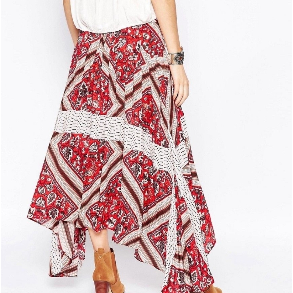 Free people Paradise Printed Bohemian High Low skirt w pockets Vacation Sz 2